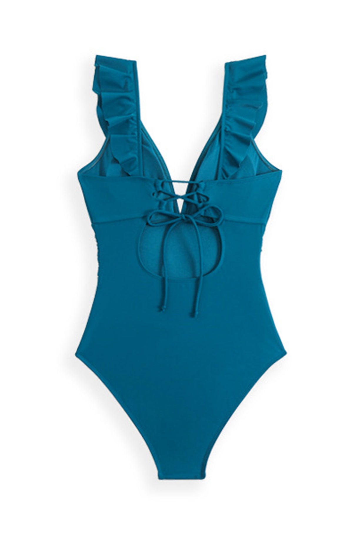 Arolora Back-Tie Ruffled Belted One-Piece Swimsuit