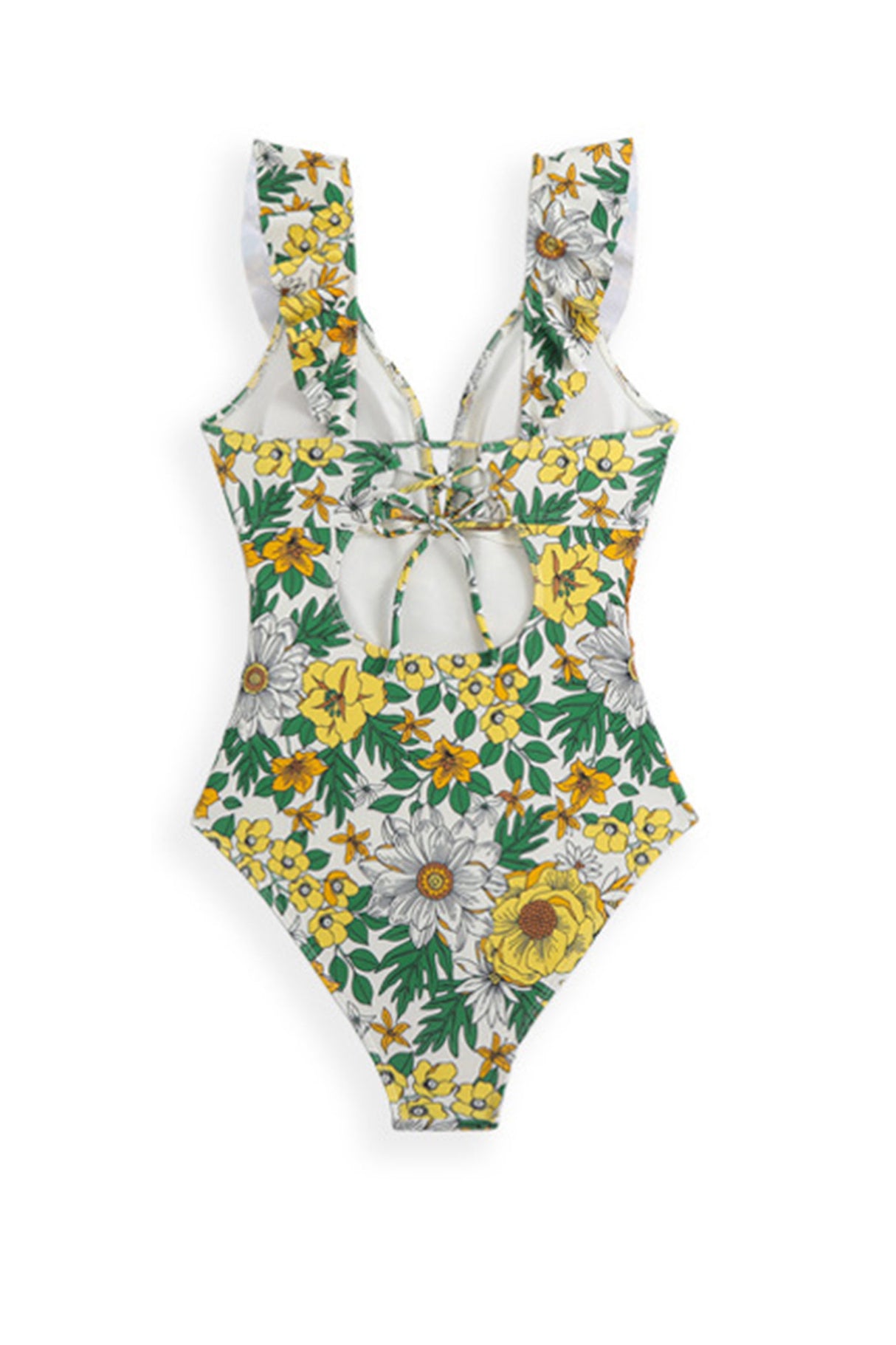 Arolora Back-Tie Ruffled Belted One-Piece Swimsuit