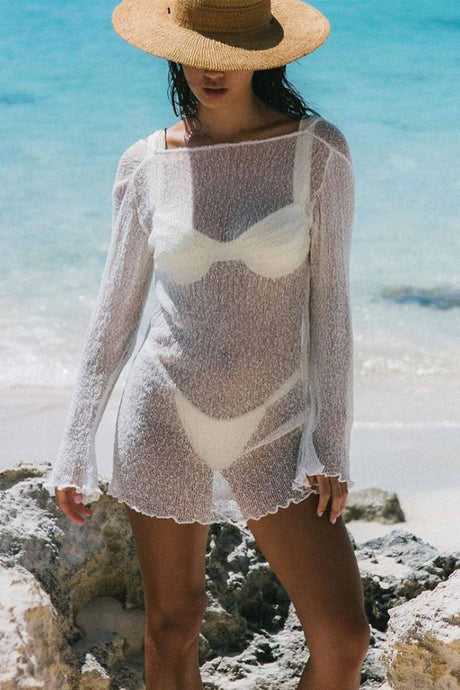 Arolora backless-long-sleeve-cover-up-mini-dress