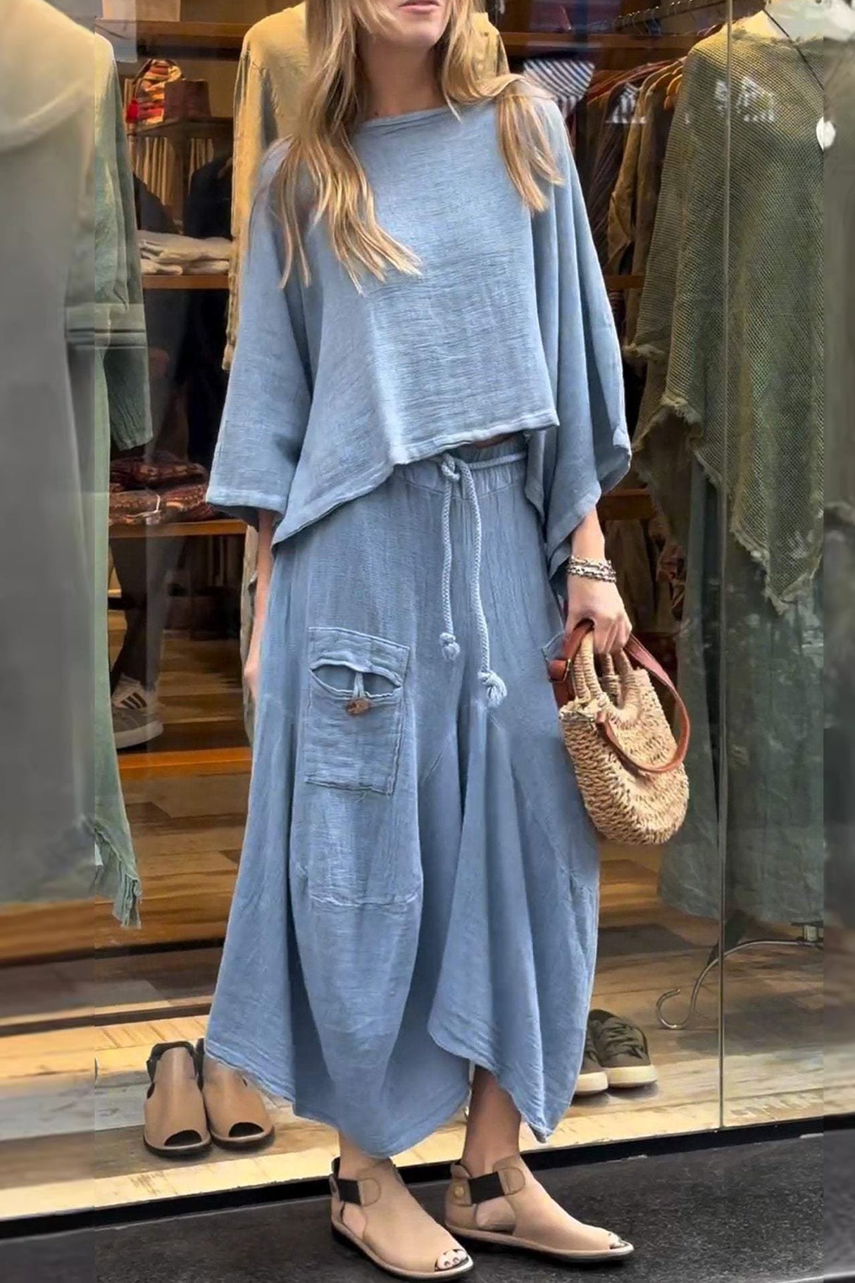 Arolora Bat Sleeve Loose Flowy Skirt Set