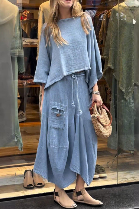 Arolora Bat Sleeve Loose Flowy Skirt Set