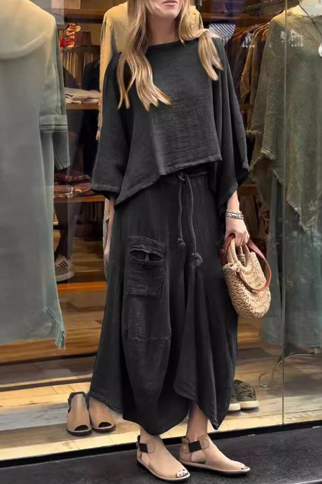 Arolora Bat Sleeve Loose Flowy Skirt Set