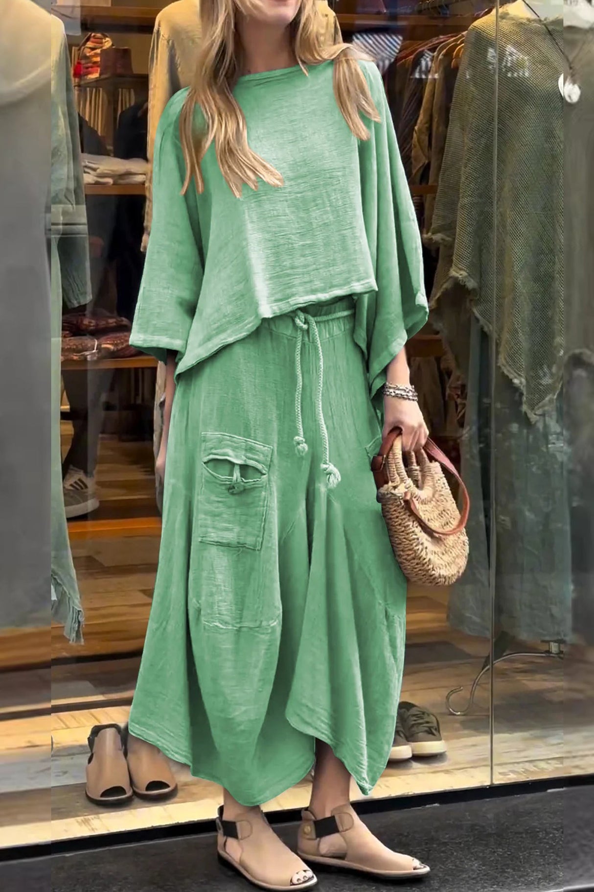 Arolora Bat Sleeve Loose Flowy Skirt Set