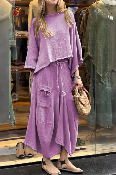 Arolora Bat Sleeve Loose Flowy Skirt Set