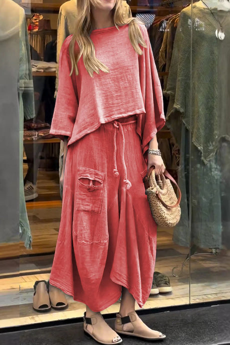 Arolora Bat Sleeve Loose Flowy Skirt Set