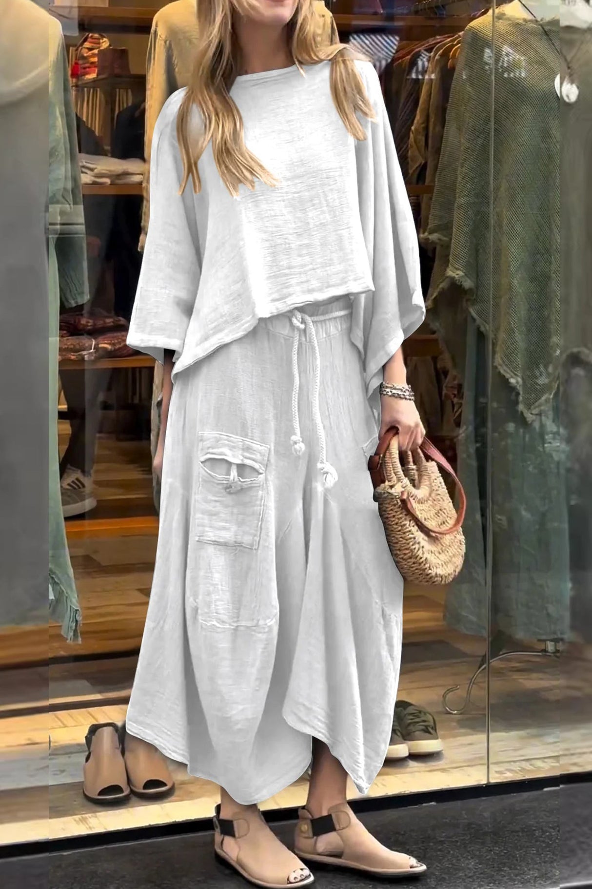 Arolora Bat Sleeve Loose Flowy Skirt Set