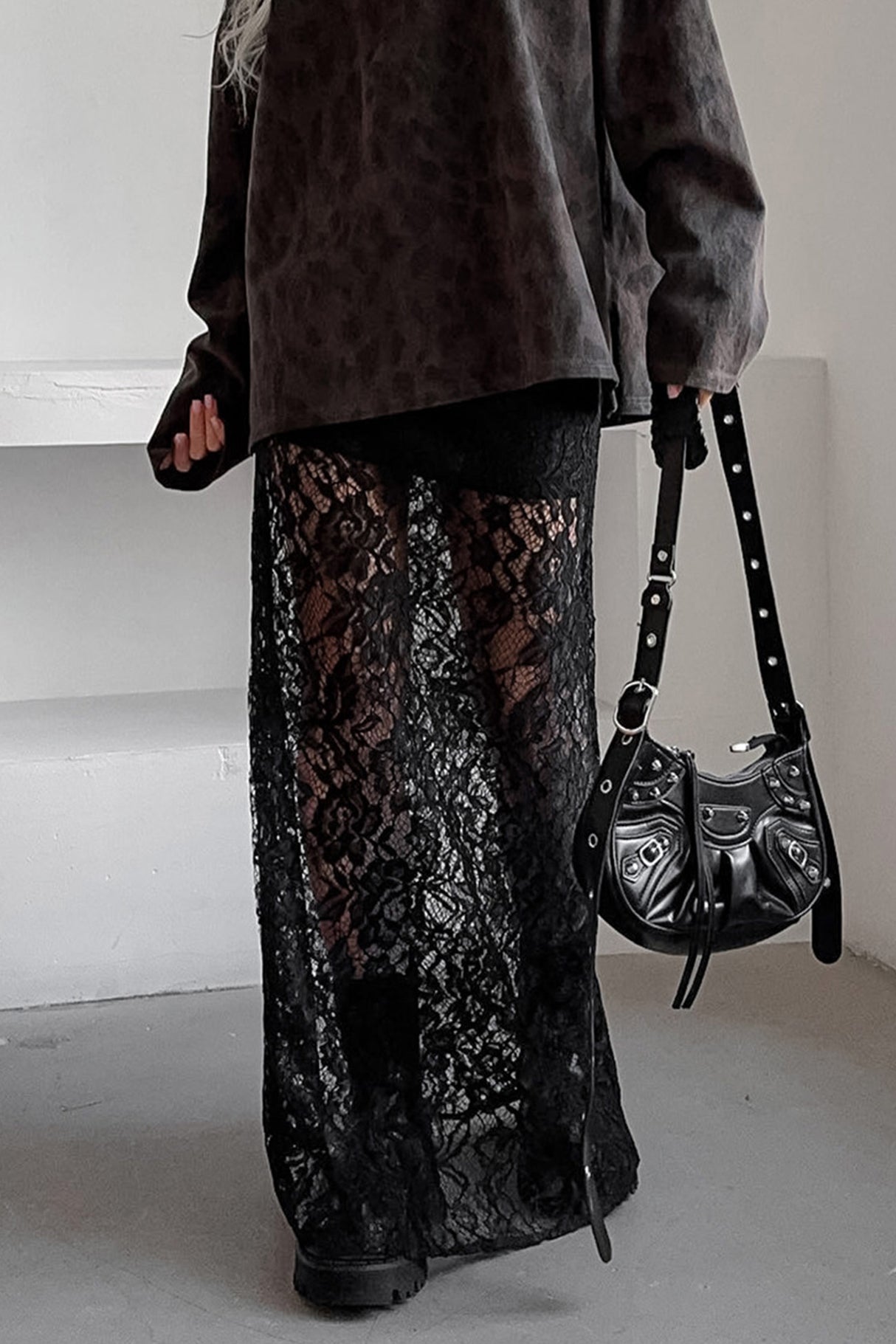 Black Lace Midi Skirt