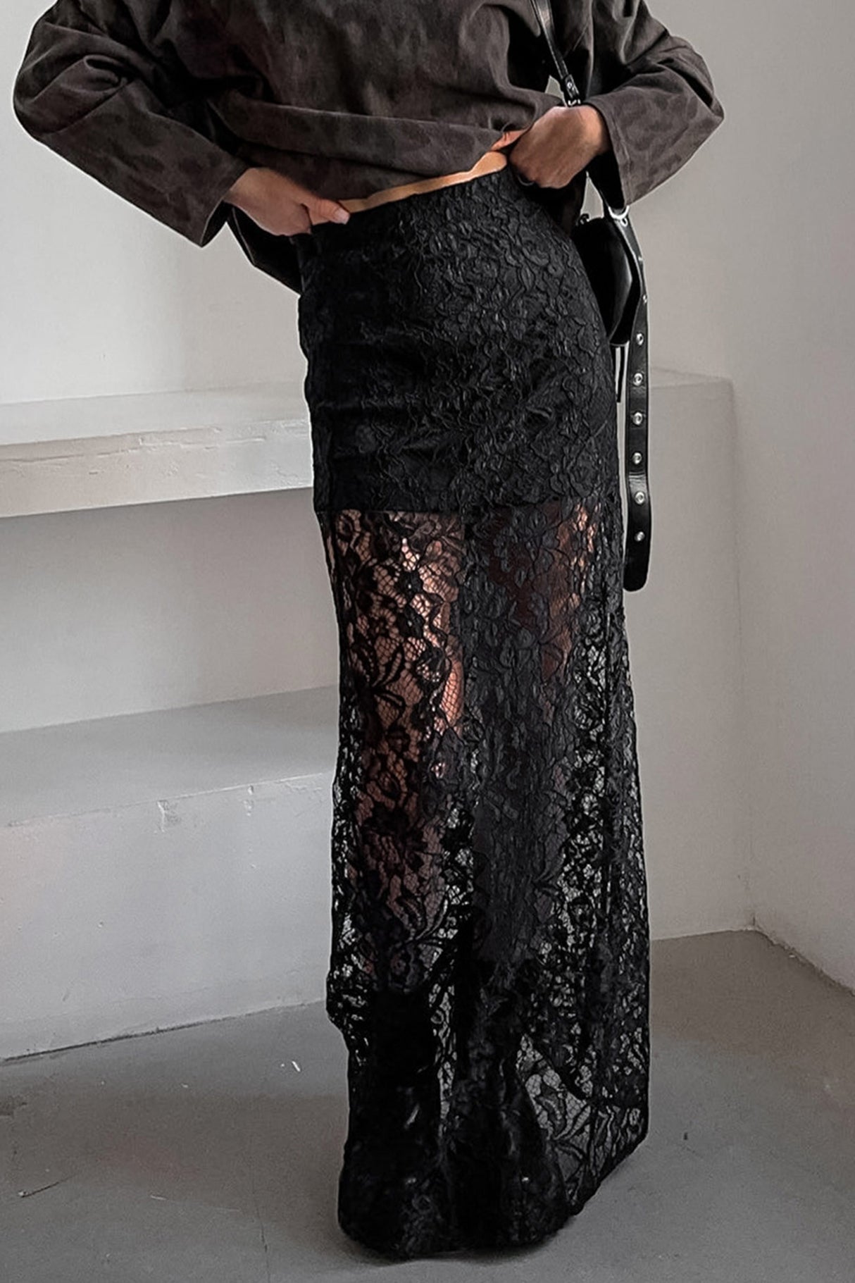 Black Lace Midi Skirt