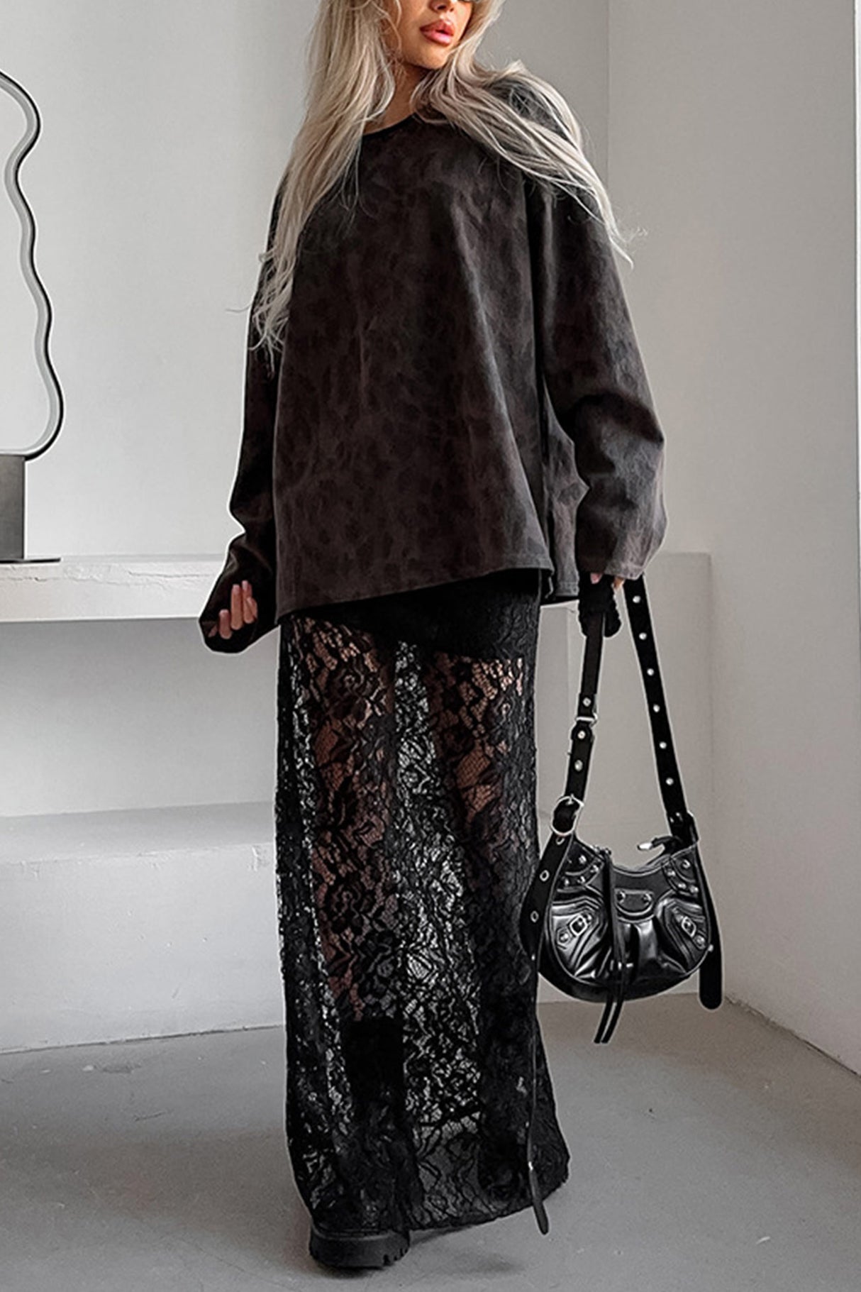 Black Lace Midi Skirt