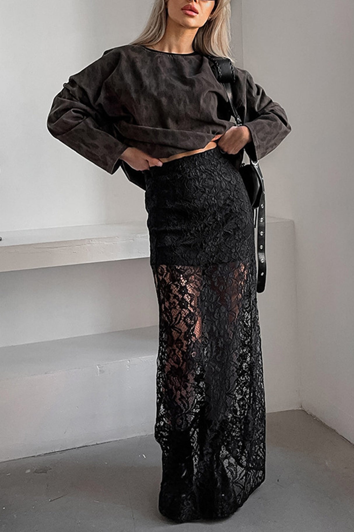 Black Lace Midi Skirt