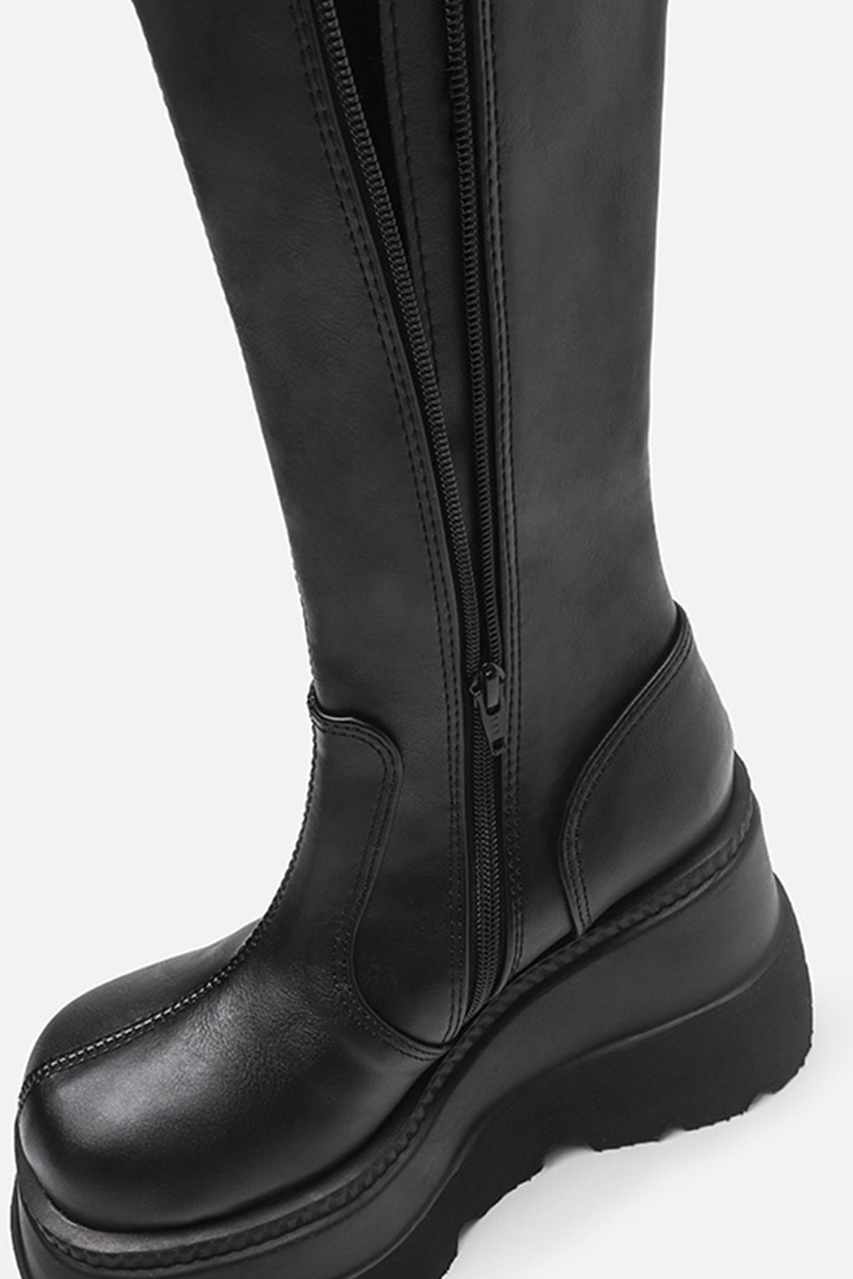 Black Kneel High Wedge Platform Boots