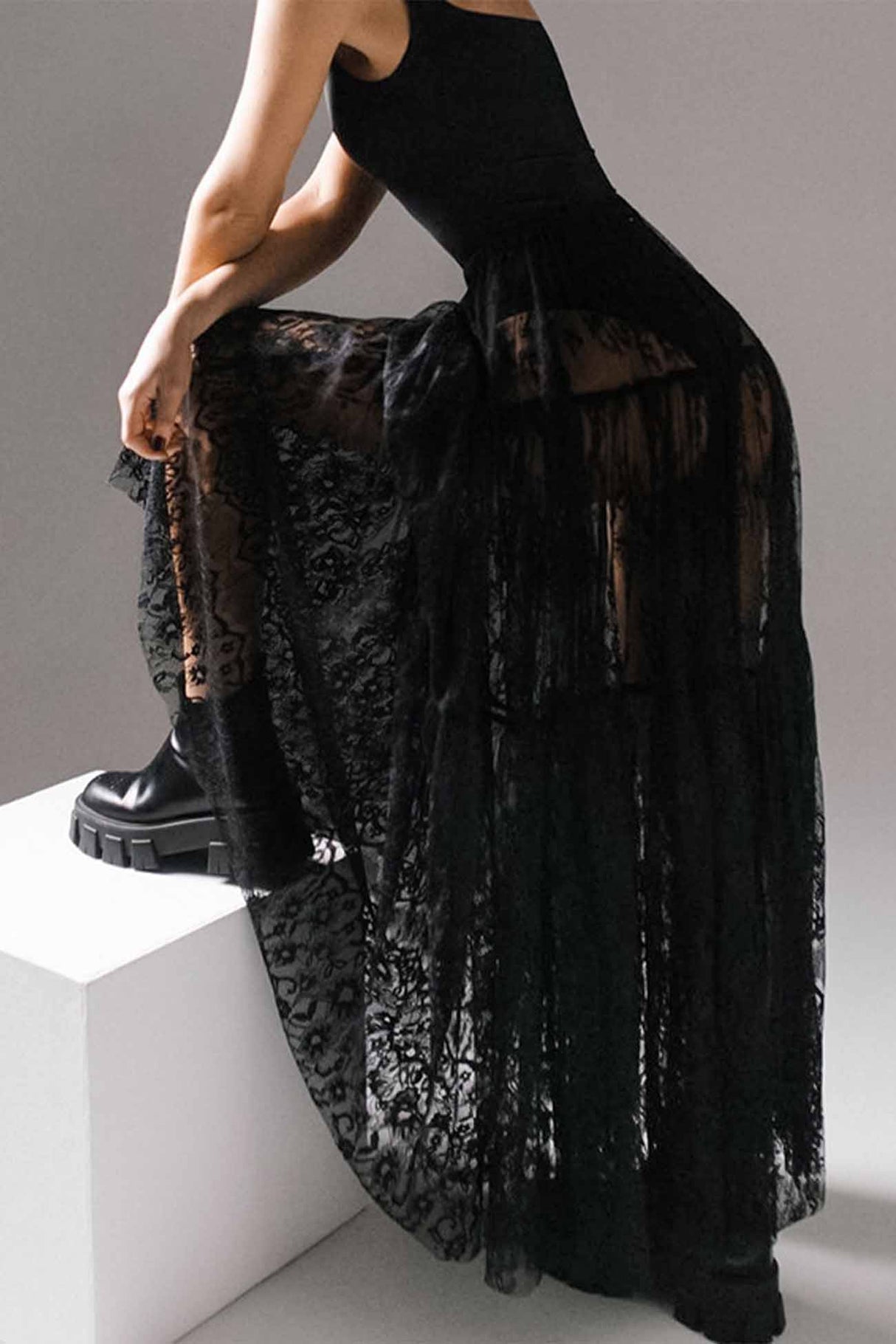 Sheer Lace High-Waisted Skirt