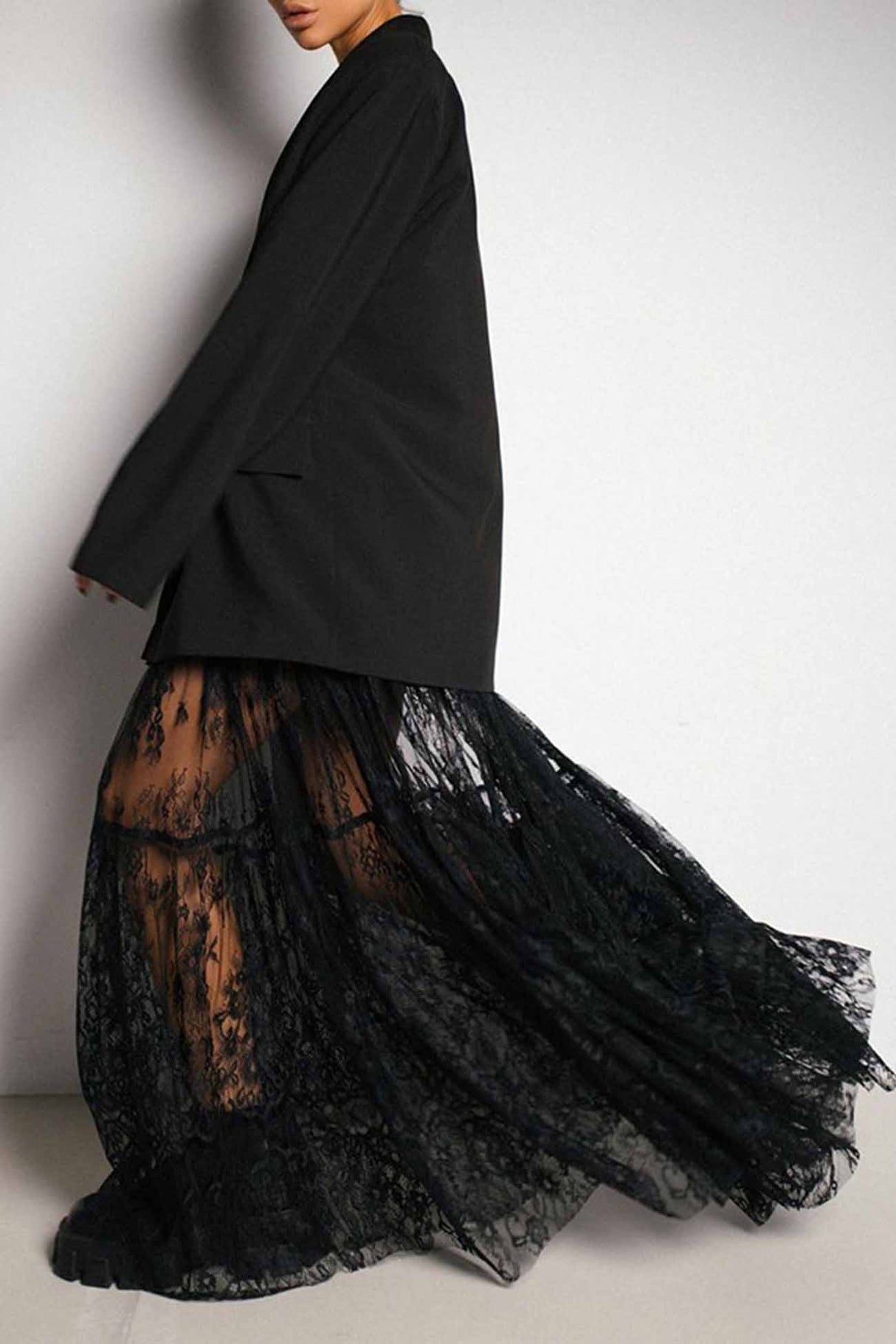 Black Floral Sheer Lace Skirt