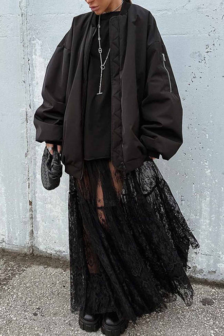 Black Floral Sheer Lace Skirt