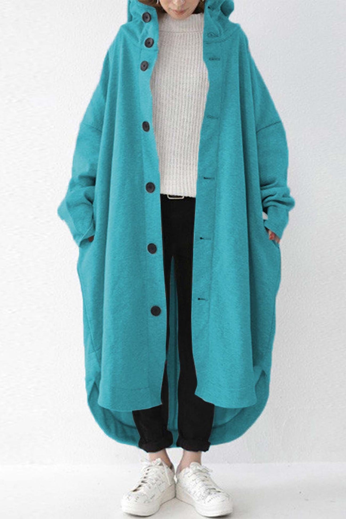 Hooded Pocket Button-up Coat