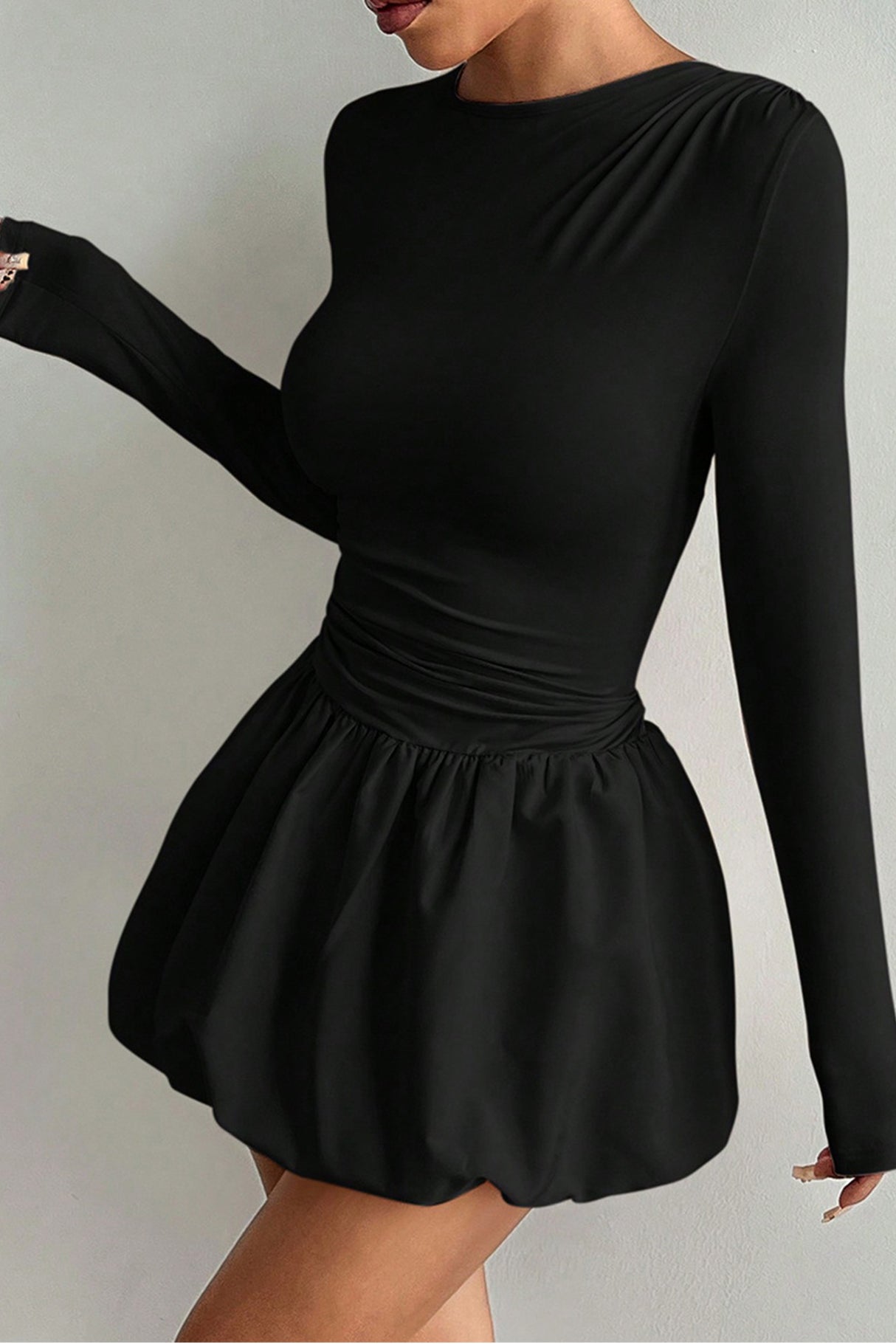 Bodycon Long Sleeve Dress with Puffy Skirt