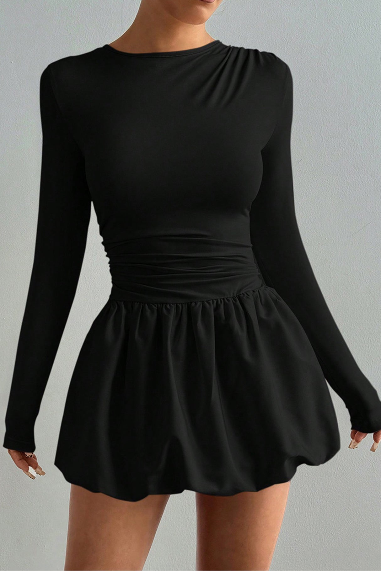 Bodycon Long Sleeve Dress with Puffy Skirt