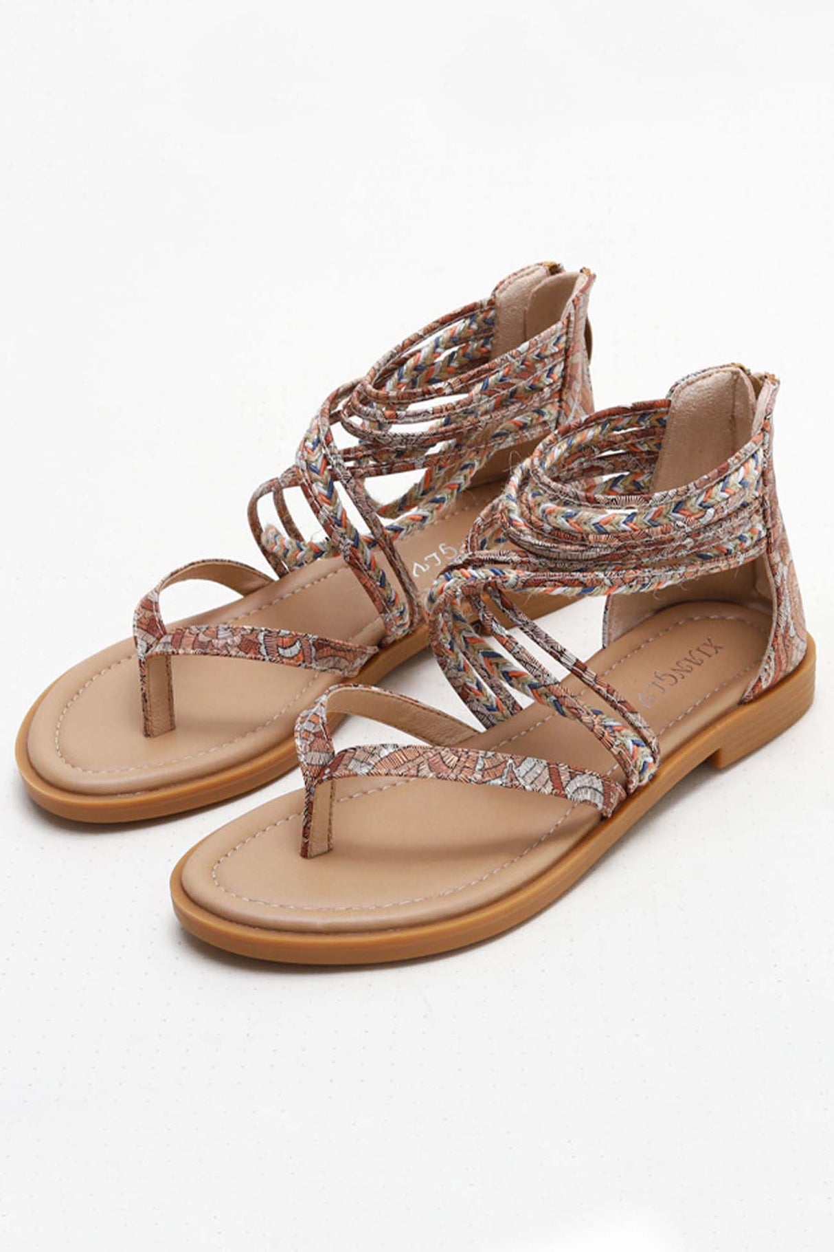 Bohemia Pattern Ankle Strap Zipper Thong Sandals