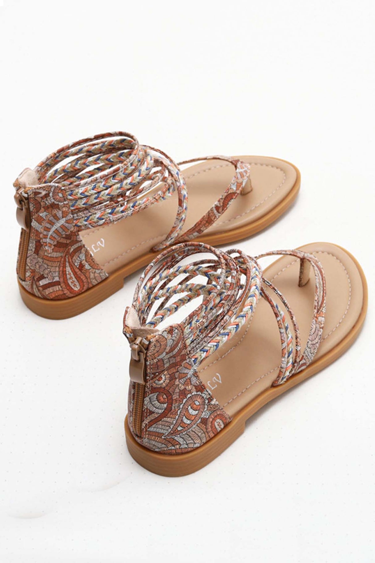Bohemia Pattern Ankle Strap Zipper Thong Sandals