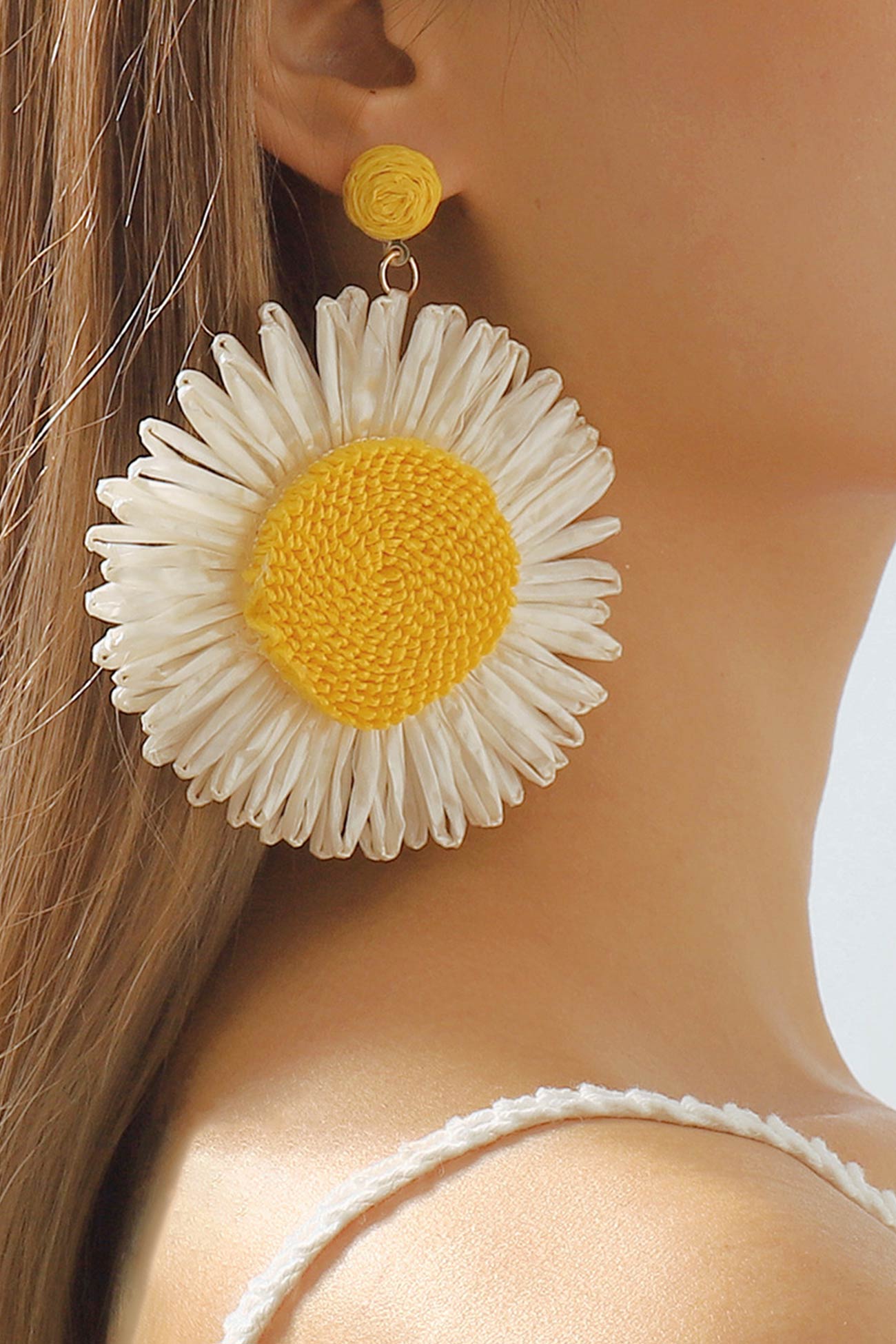 Bohemian Raffia Braided Floral Earrings