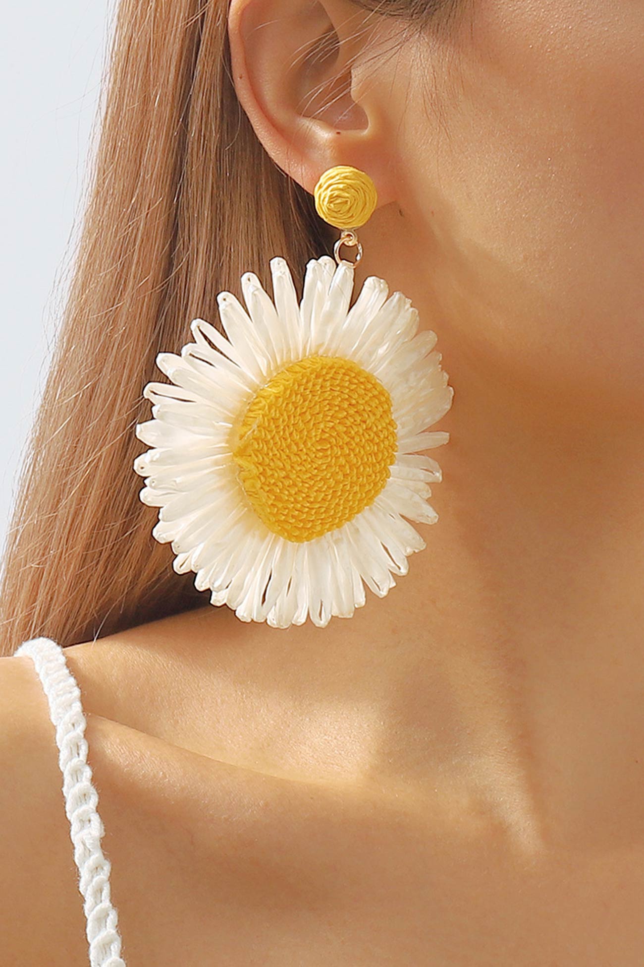 Bohemian Raffia Braided Floral Earrings