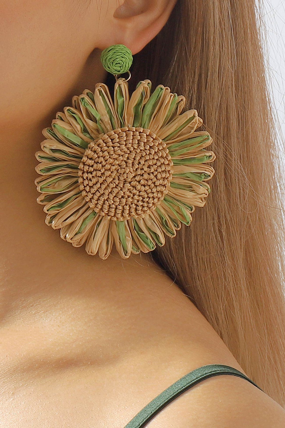 Bohemian Raffia Braided Floral Earrings