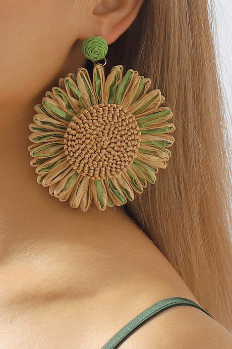 Bohemian Raffia Braided Floral Earrings