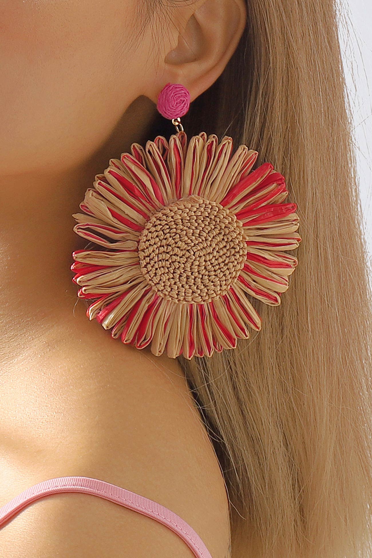 Bohemian Raffia Braided Floral Earrings