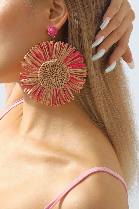Bohemian Raffia Braided Floral Earrings