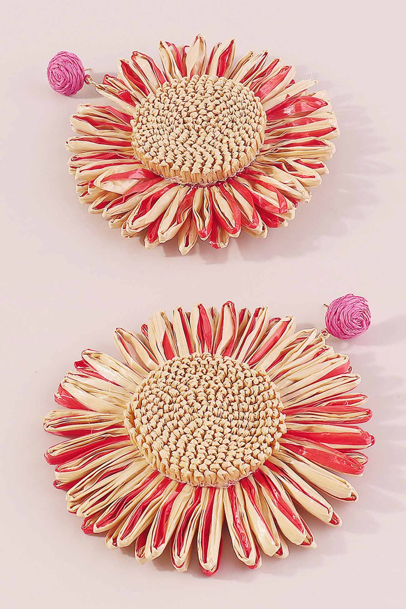 Bohemian Raffia Braided Floral Earrings