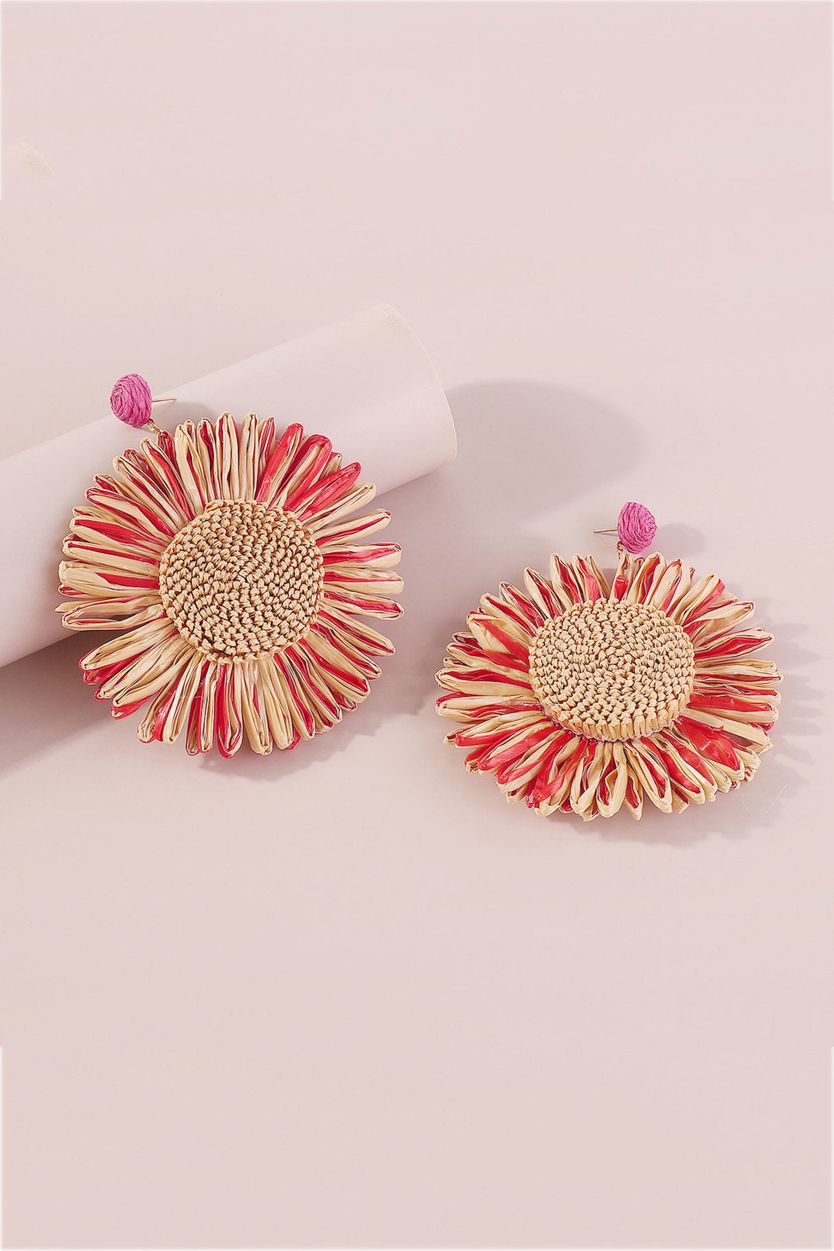 Bohemian Raffia Braided Floral Earrings