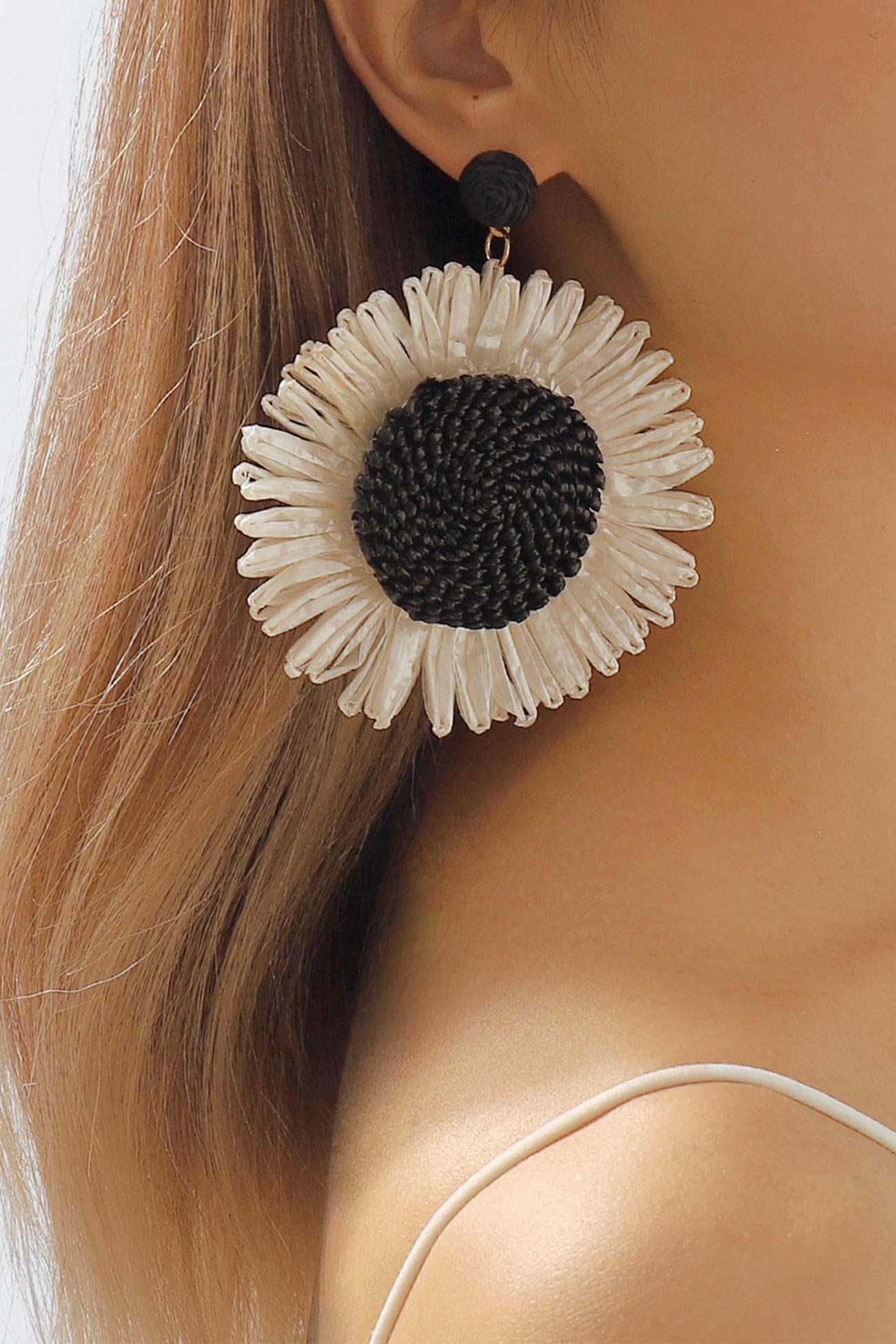 Bohemian Raffia Braided Floral Earrings