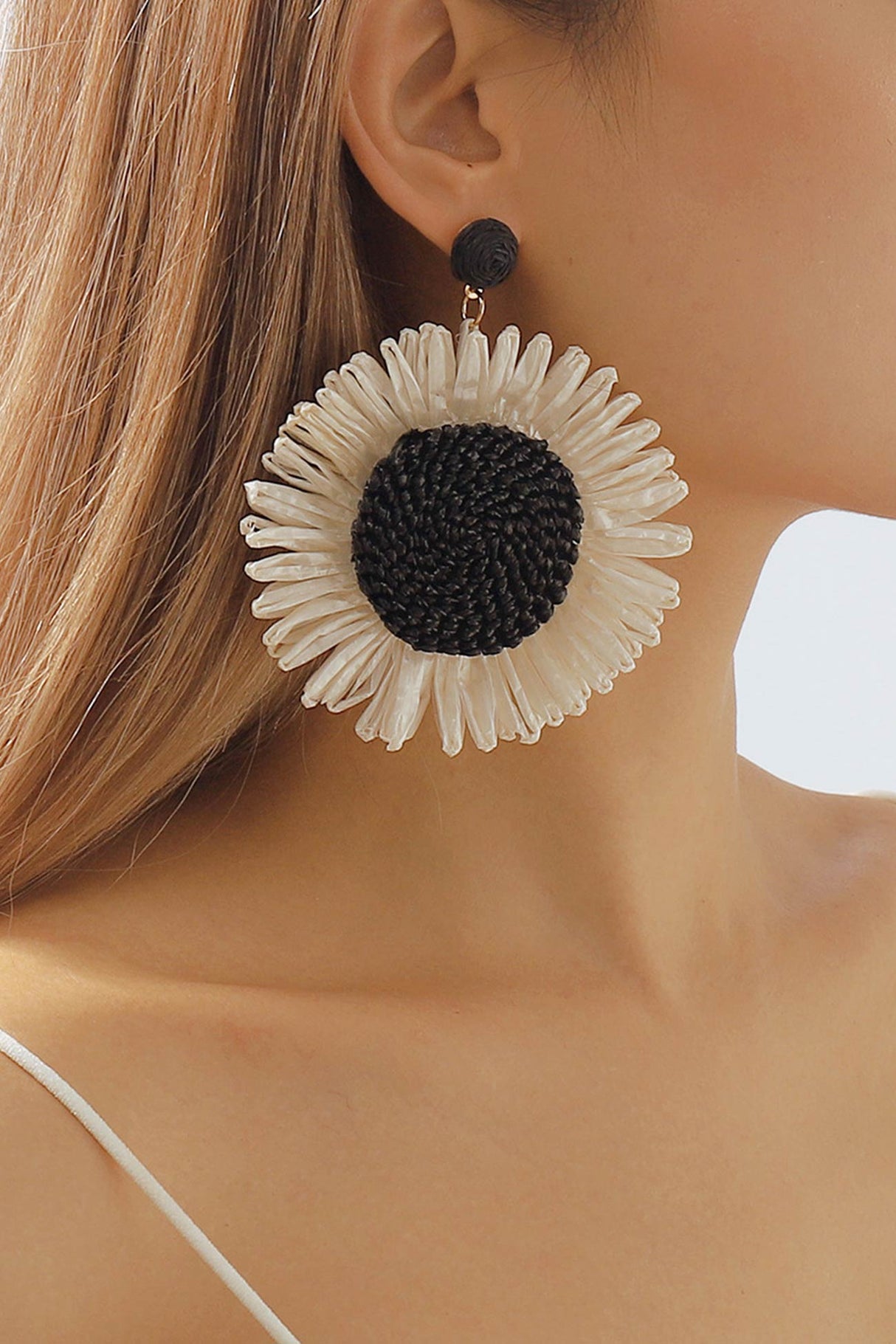 Bohemian Raffia Braided Floral Earrings