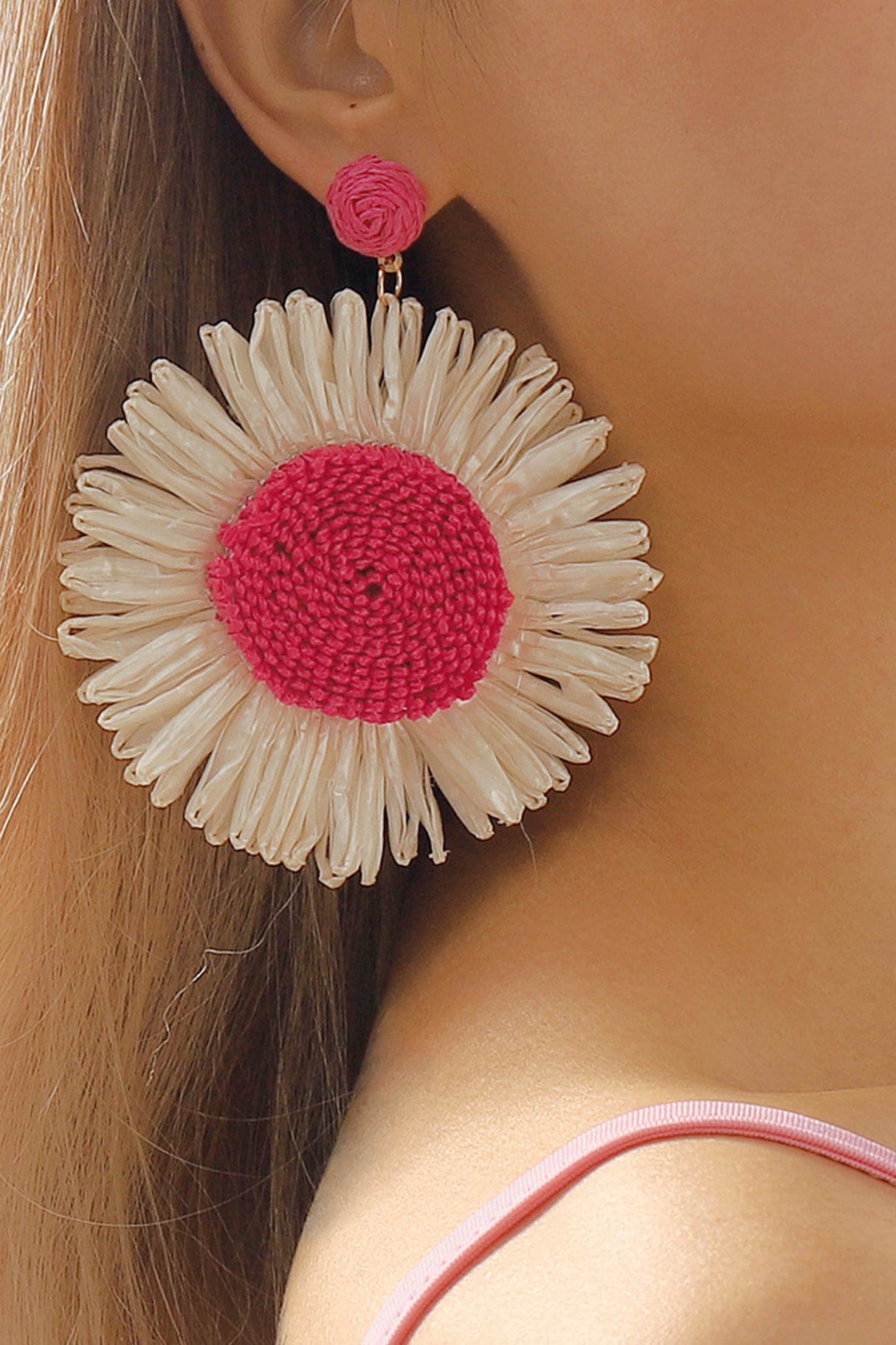 Bohemian Raffia Braided Floral Earrings