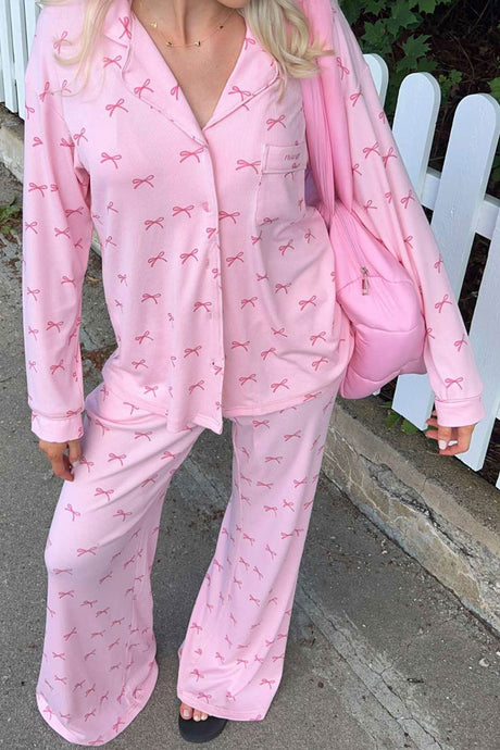 Arolora Bow Print Two-piece Loungewear