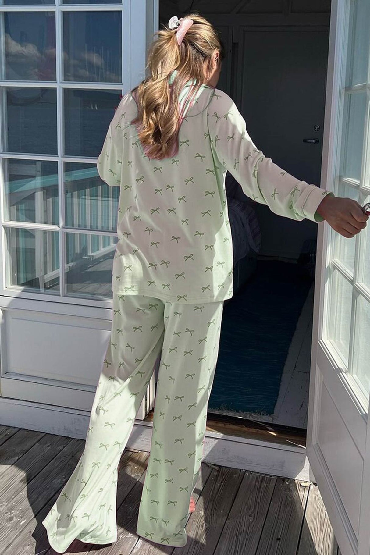 Arolora Bow Print Two-piece Loungewear