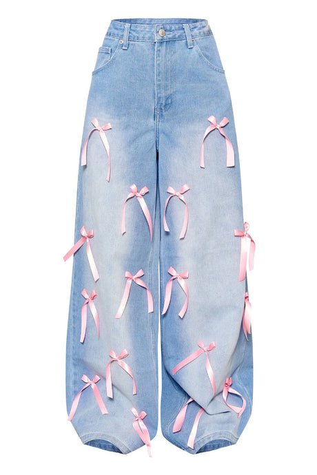 Arolora Bow Ribbon High Rise Jeans