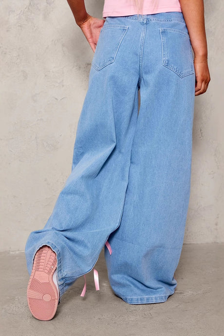 Arolora Bow Ribbon High Rise Jeans