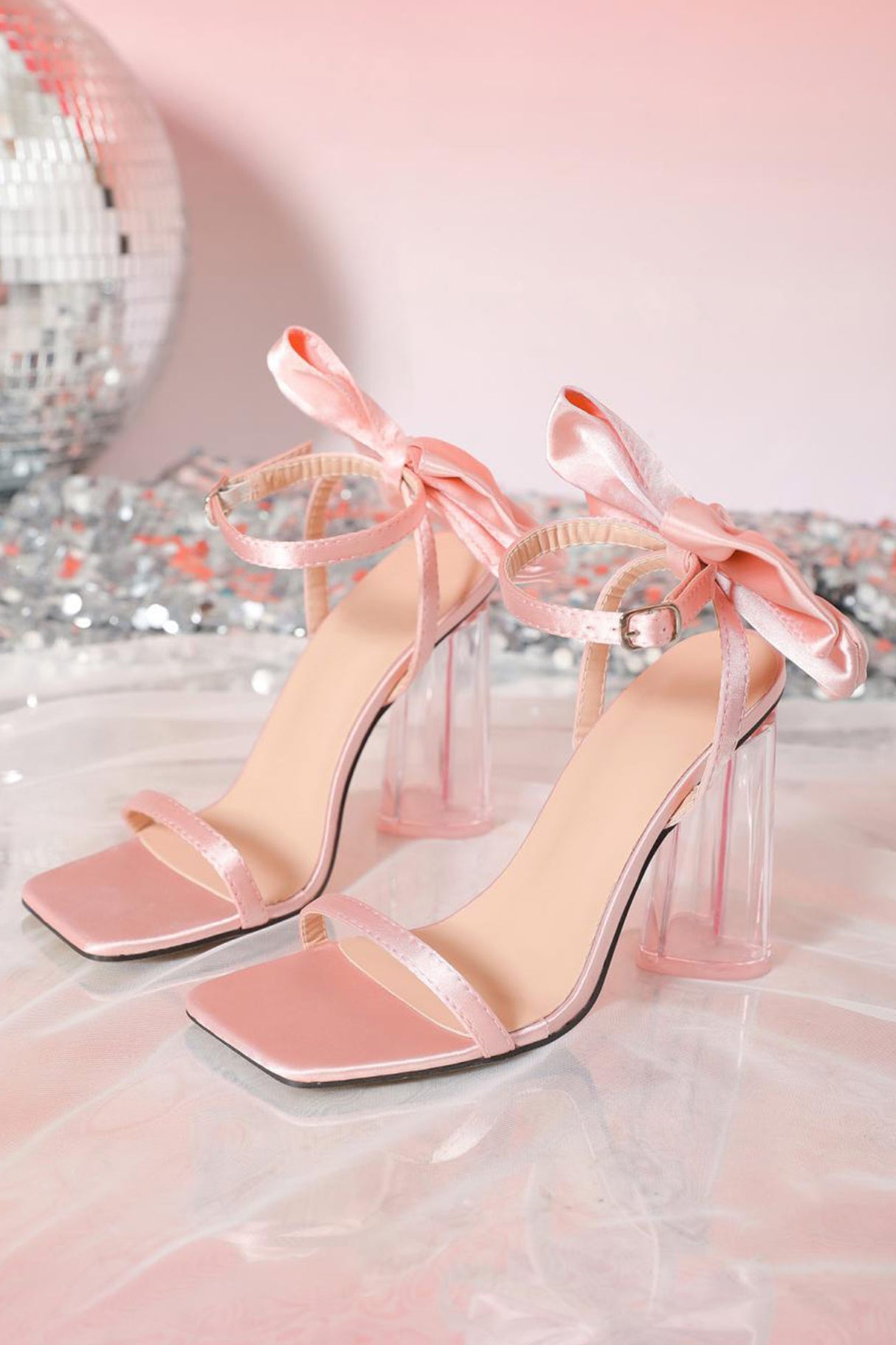 Bow Straight Buckle Thick High Heels