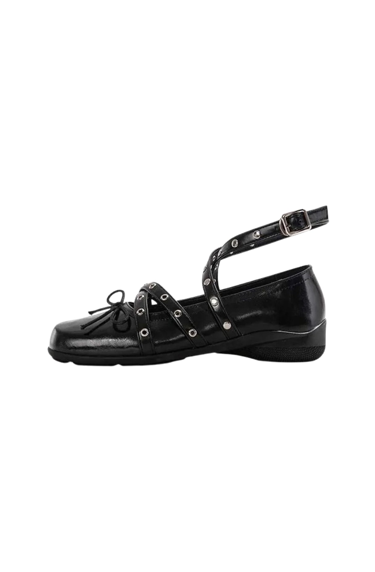 Bowknot Rivet Leather Ballet Flat