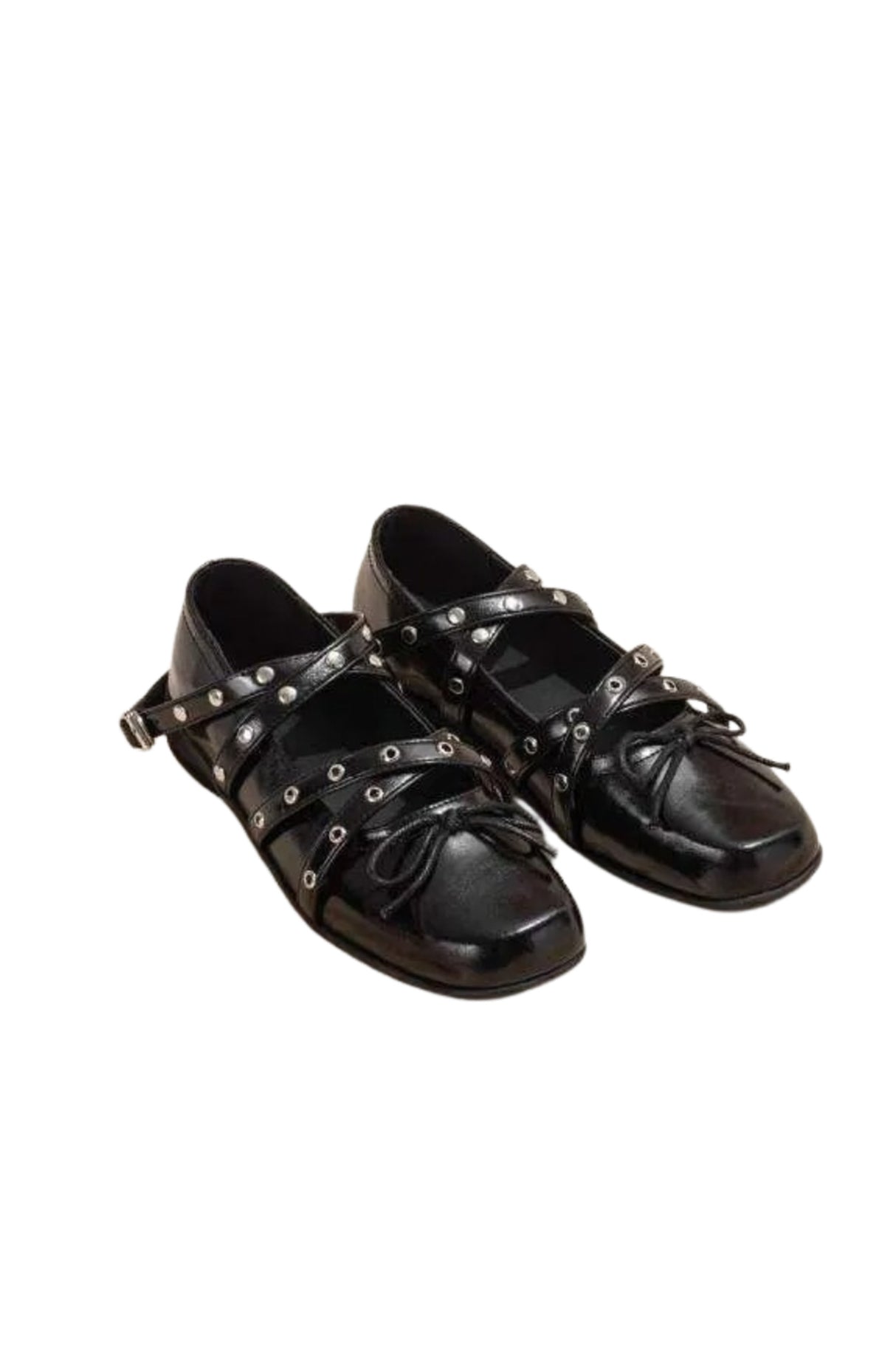 Bowknot Rivet Leather Ballet Flat