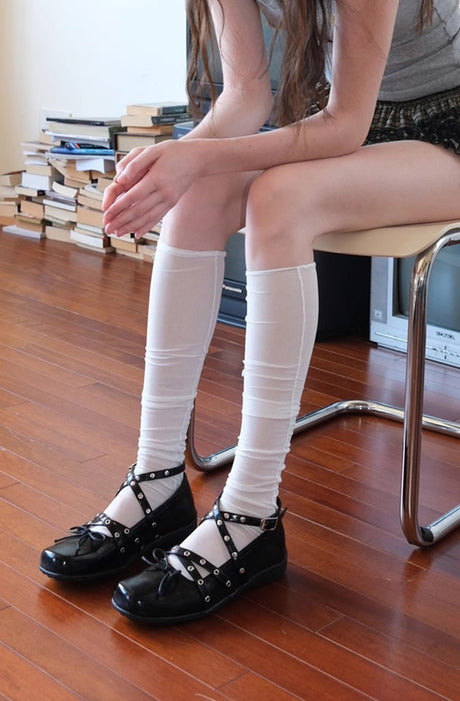 Bowknot Rivet Leather Ballet Flat