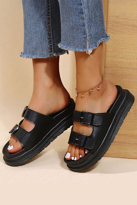 Buckle Platform Slide Sandals