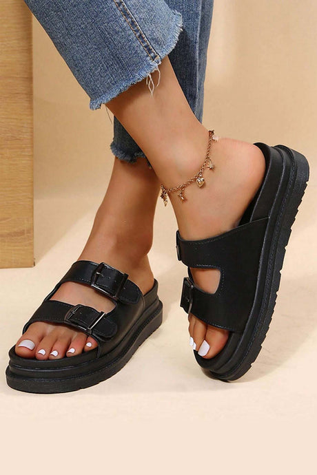 Buckle Platform Slide Sandals