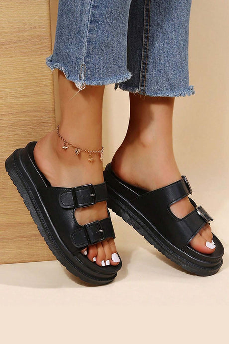 Buckle Platform Slide Sandals