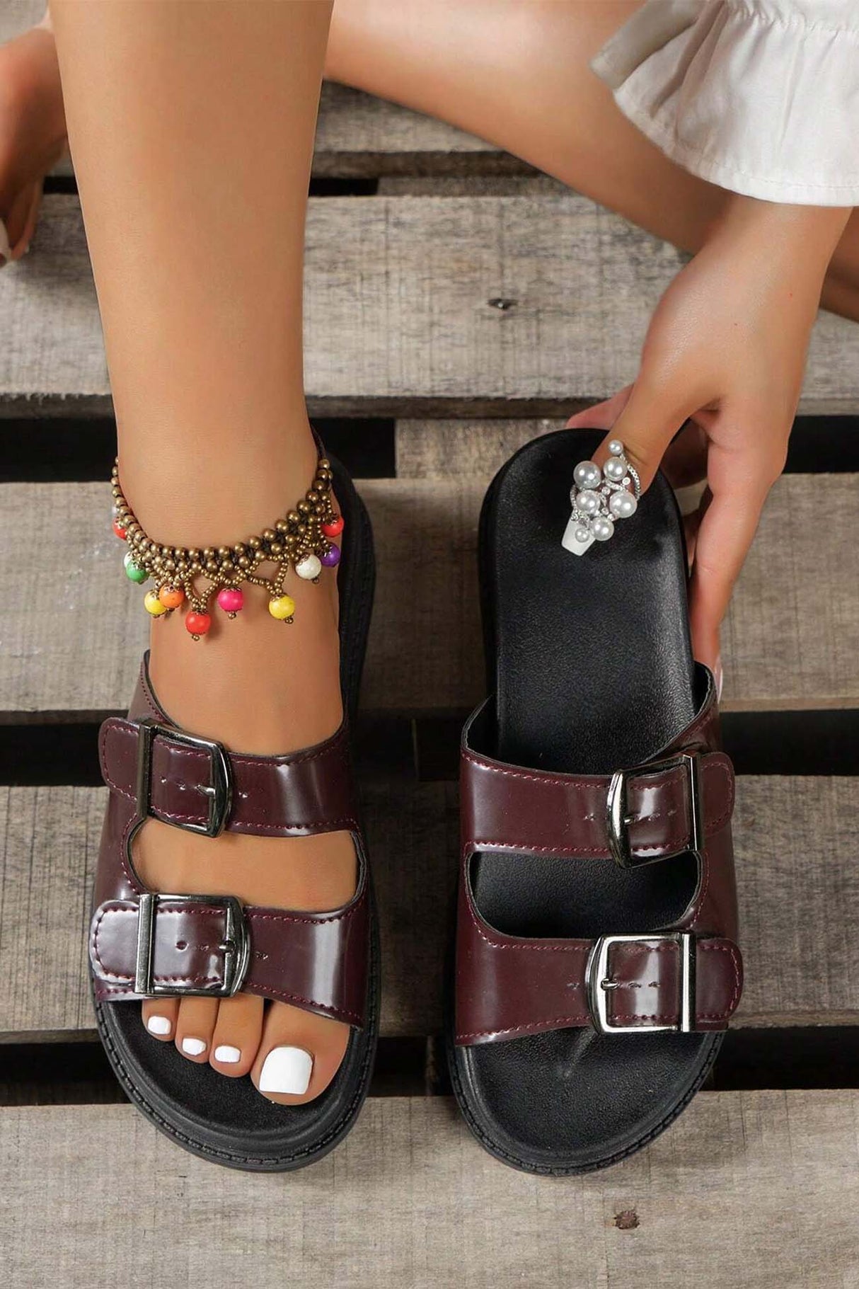 Buckle Platform Slide Sandals