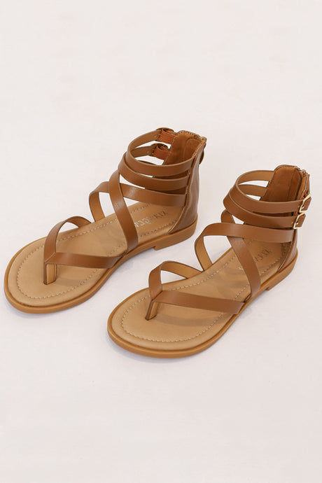 Buckle Ankle Strap Zipper Thong Sandals