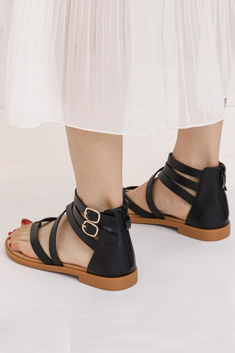 Buckle Ankle Strap Zipper Thong Sandals