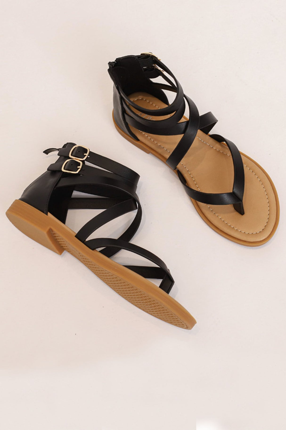 Buckle Ankle Strap Zipper Thong Sandals