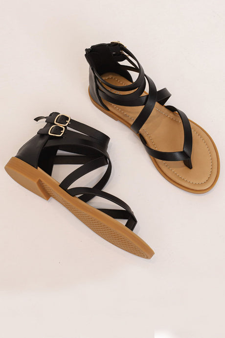 Buckle Ankle Strap Zipper Thong Sandals